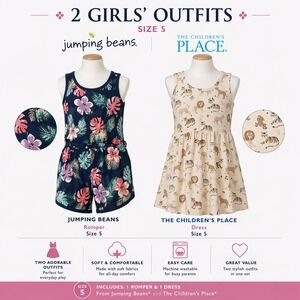 Jumping Beans Romper & The Children's Place Dress Girls Size 5 Floral Lion Lot‎